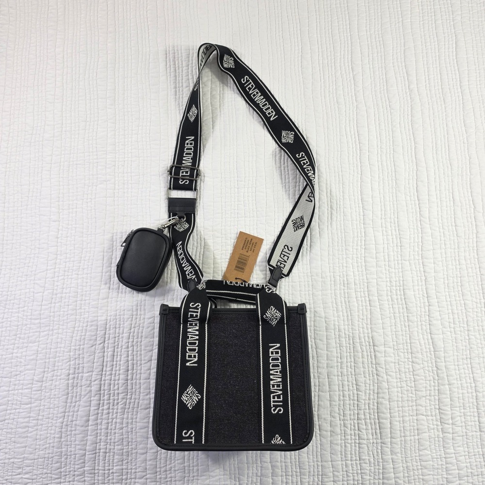 Steve Madden BWEBBER-D Black Denim Satchel Crossbody Bag Coin Purse DT623420